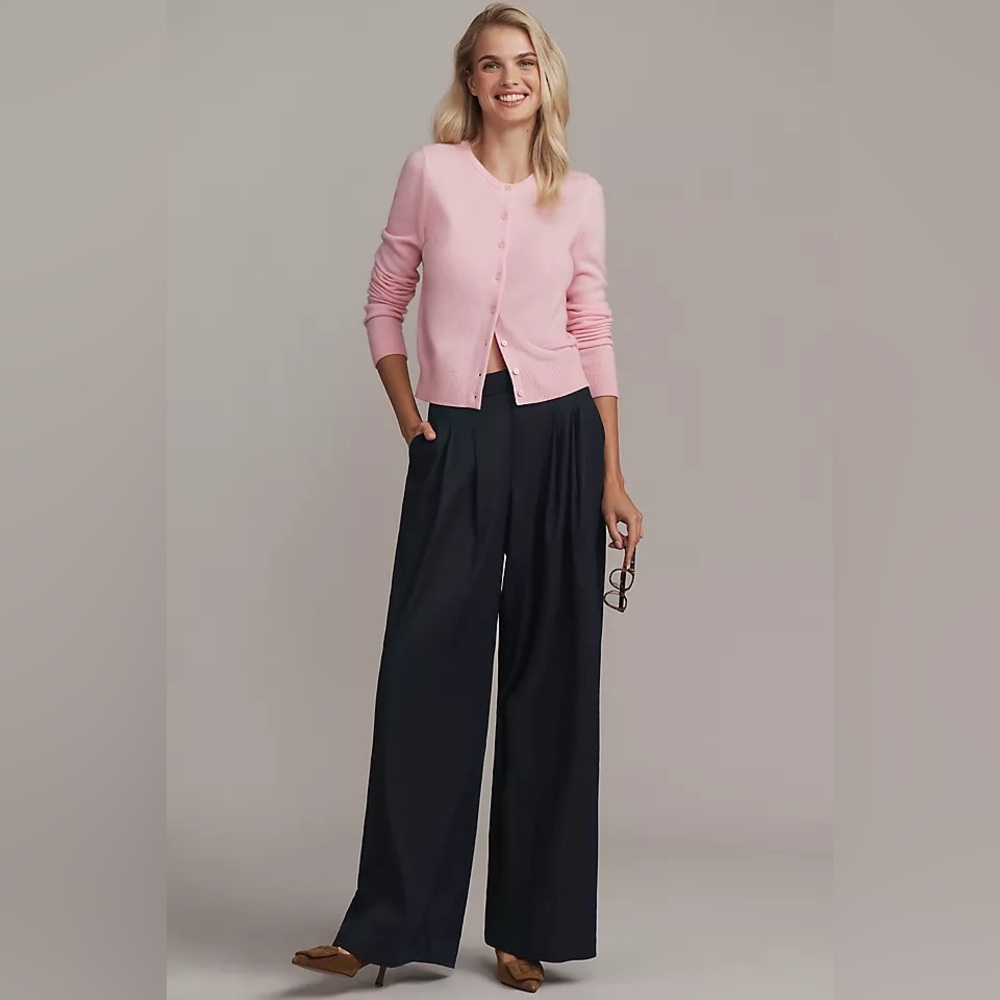NWT Anthropologie Maeve The Avery Linen Pleated Wide Leg Trousers Pants Black
